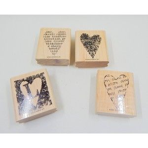 Stampin' Up Heart Valentine Wood Mounted Rubber Stamps 2004 Boxed Set of 4